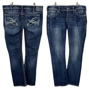 Silver Jeans Berkley Straight Womens 31/32 Dark Wash Stretch Denim Low Rise EUC